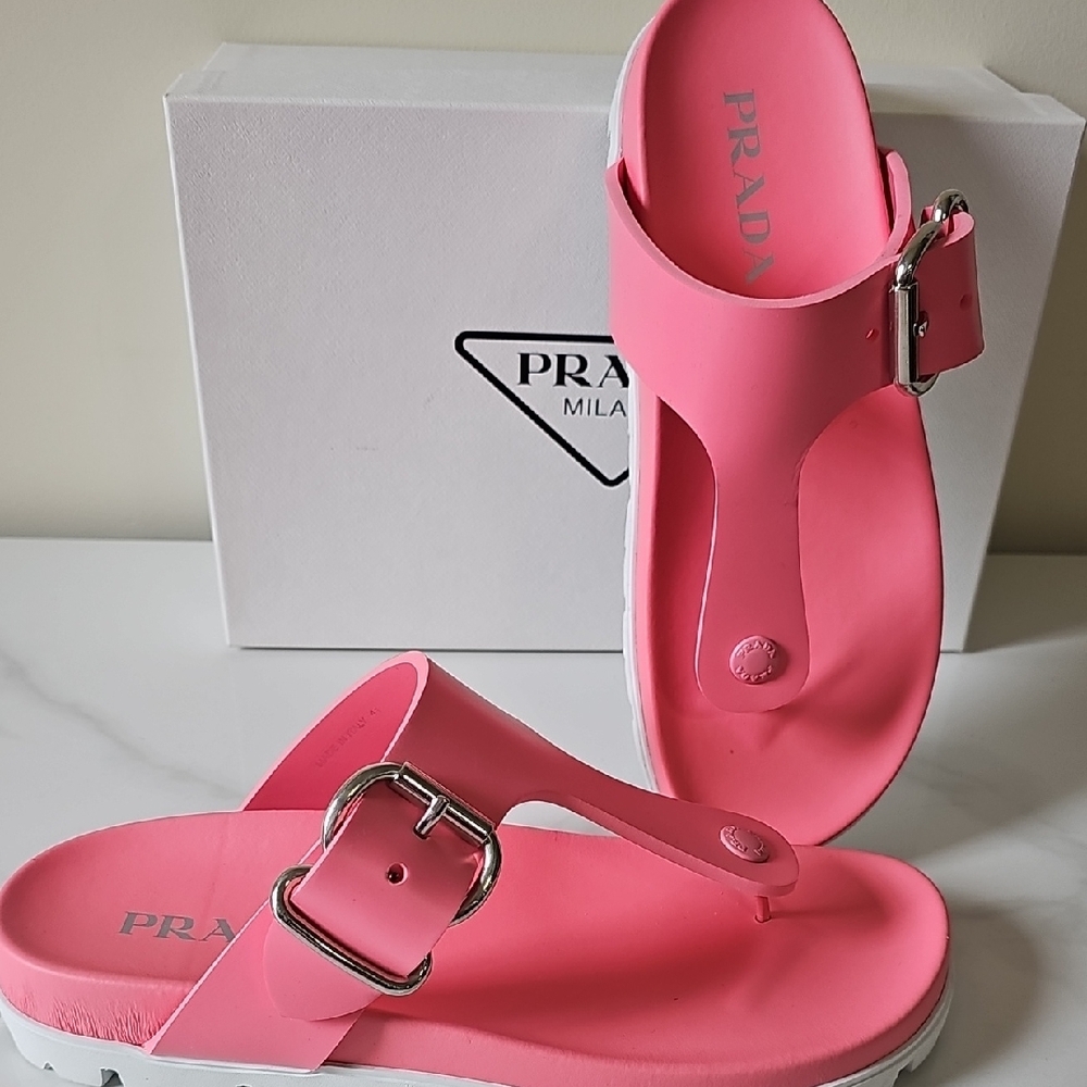 Prada Pink Slide Sandals with Silver Buckle